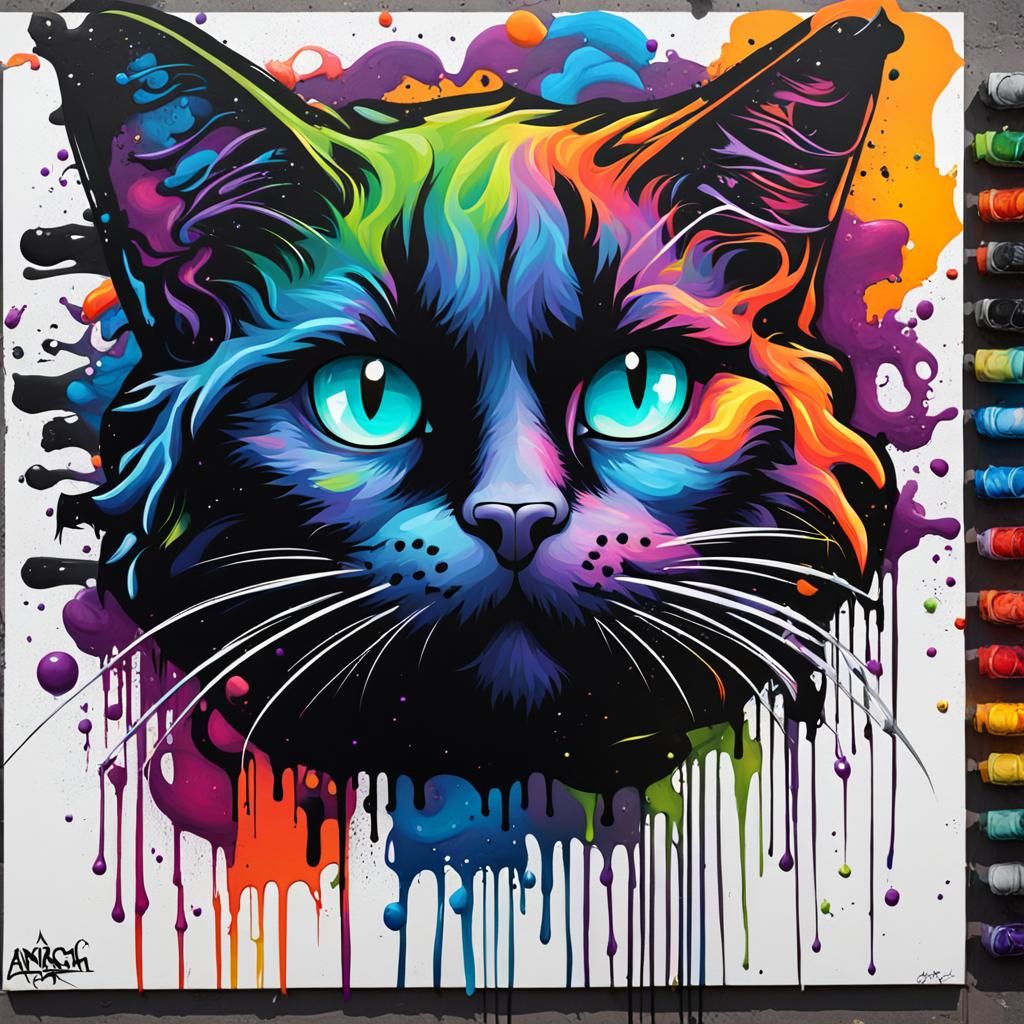 Witch and Black Cat in Graffiti Splash Art