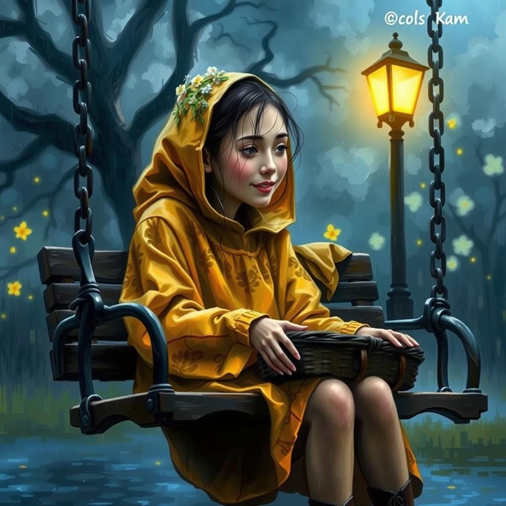 Woman with Flower Basket in Impressionist Style