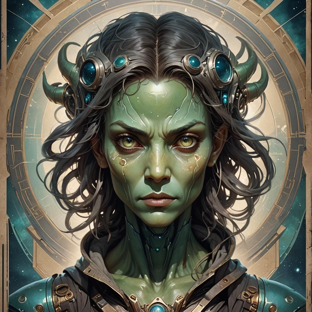 Alien Wanted Poster in Alphonse Mucha Style