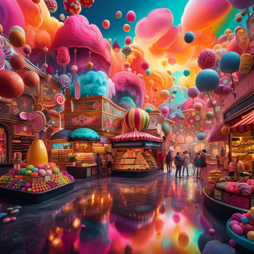 An intricate candyshops market,