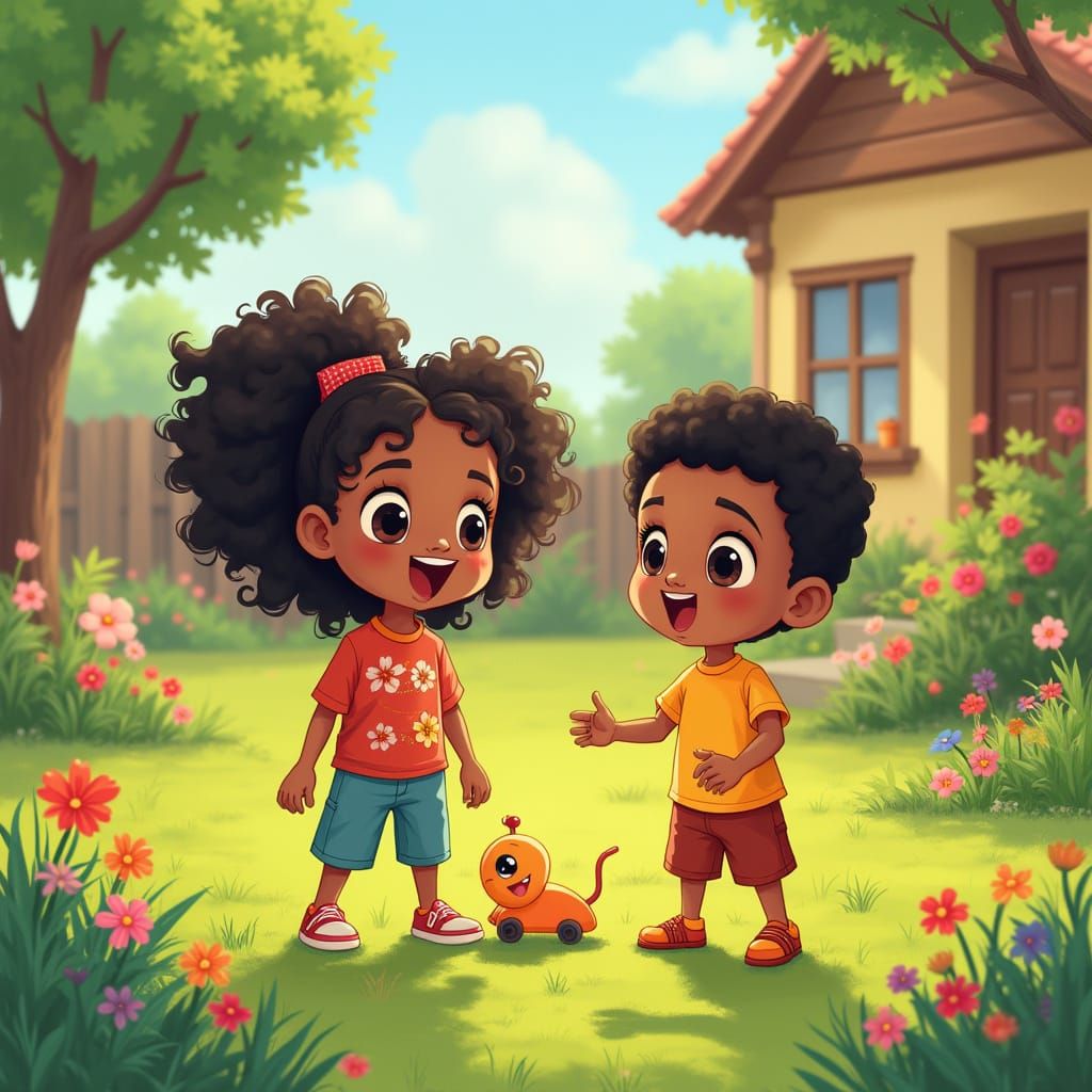 Cheerful Ethiopian Children at Play in a Sunny Yard