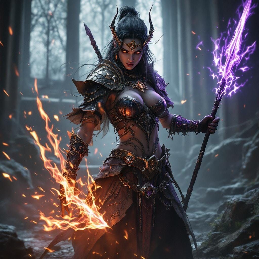 Fantasy Mage with Runes in Dramatic Lighting