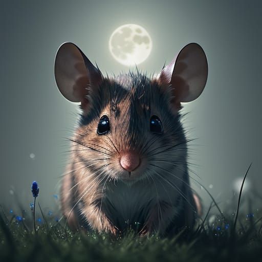 A Field Mouse Sits Majestically on the Full Moon in Vibrant ...