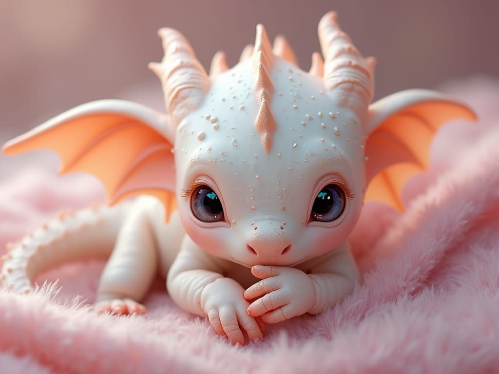 Adorable Baby Dragon with Iridescent Scales in Digital Art