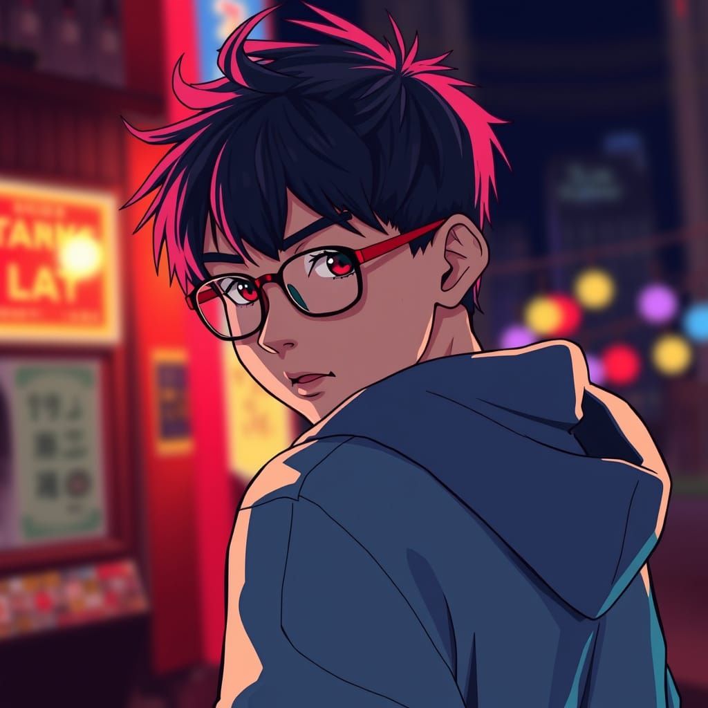 Anime Teenager in Dynamic Pose with Vibrant, High-Contrast S...