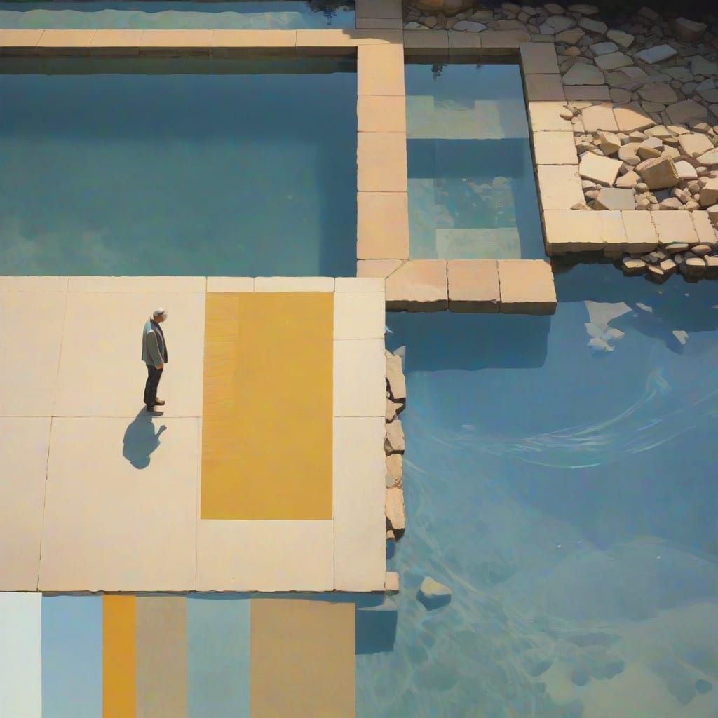 Abstract Collage of Figure Above Water with Glitch Effects