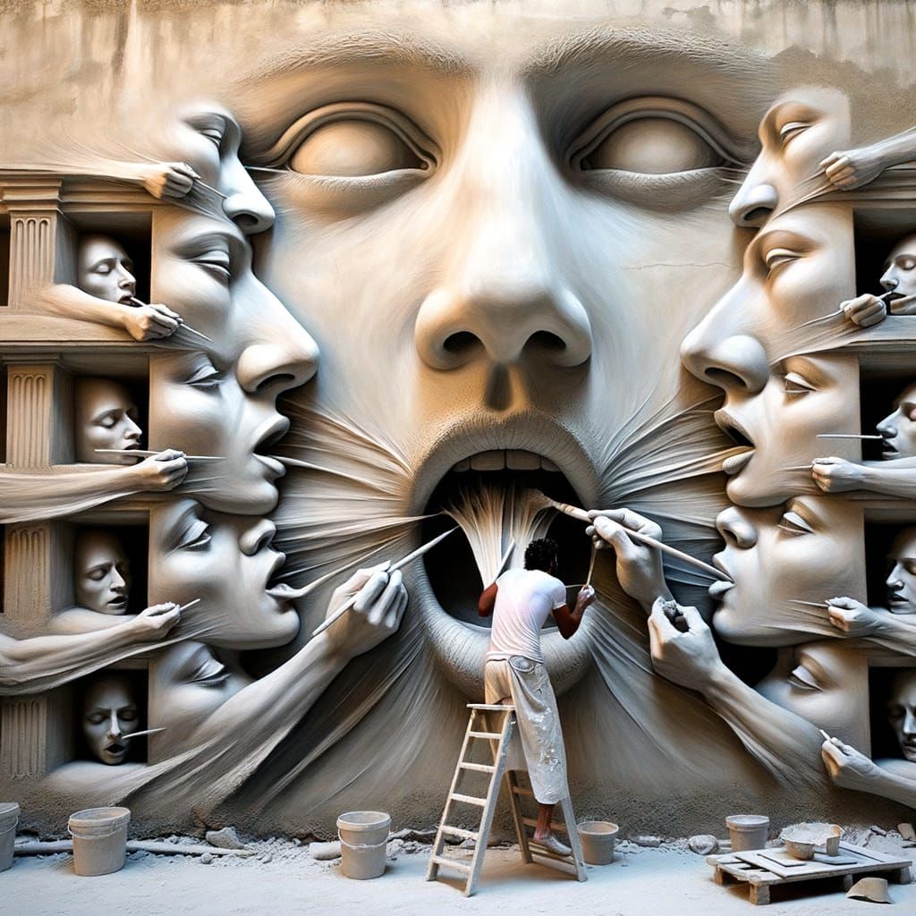 Artist Creates Intricate Bridge of Faces from Wet Plaster