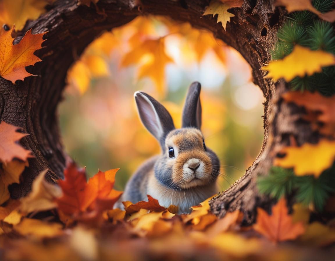Autumn Cityscape with Bunny in Macro Tilt-Shift