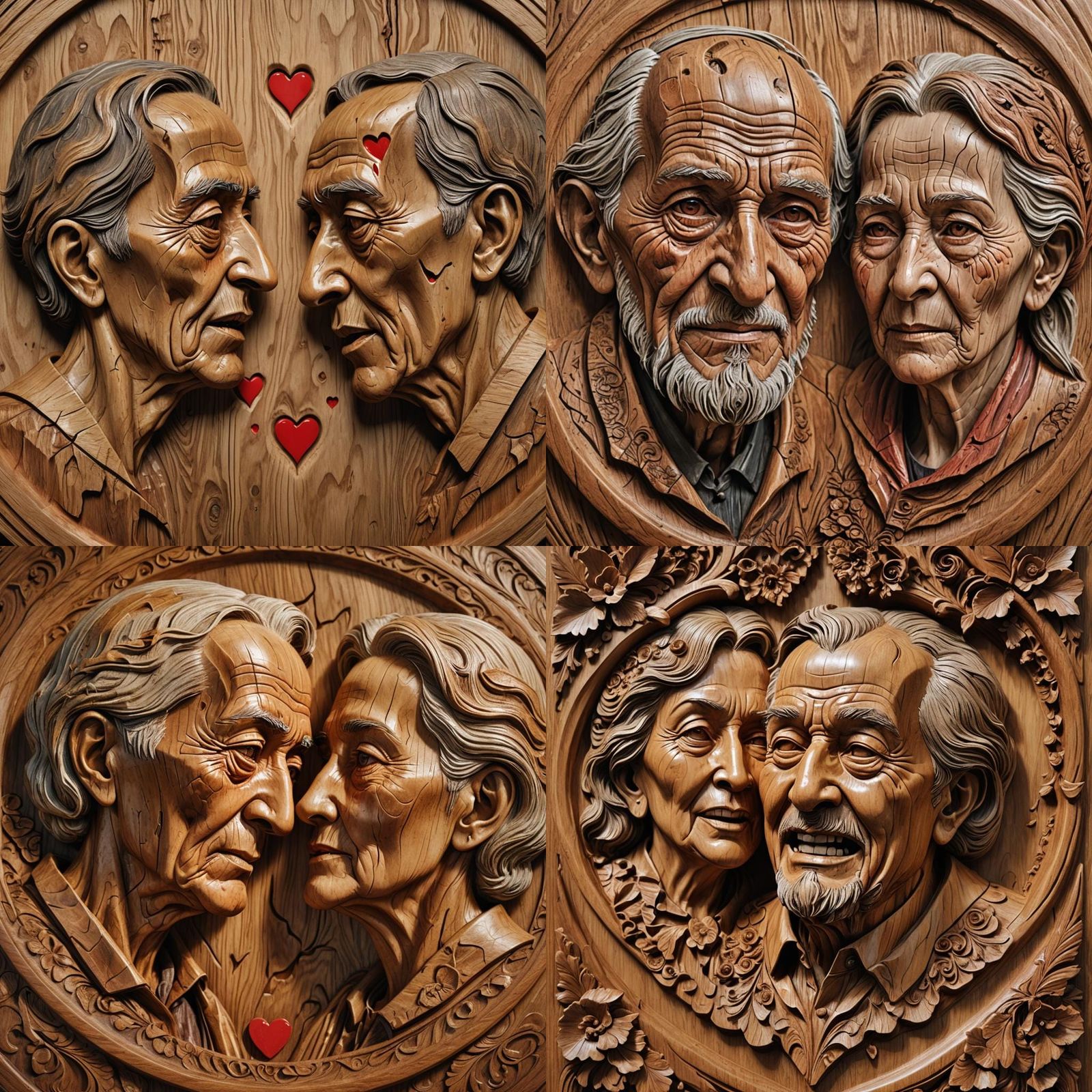 Elderly Couple Portraits as Hyperrealistic Wood Carving