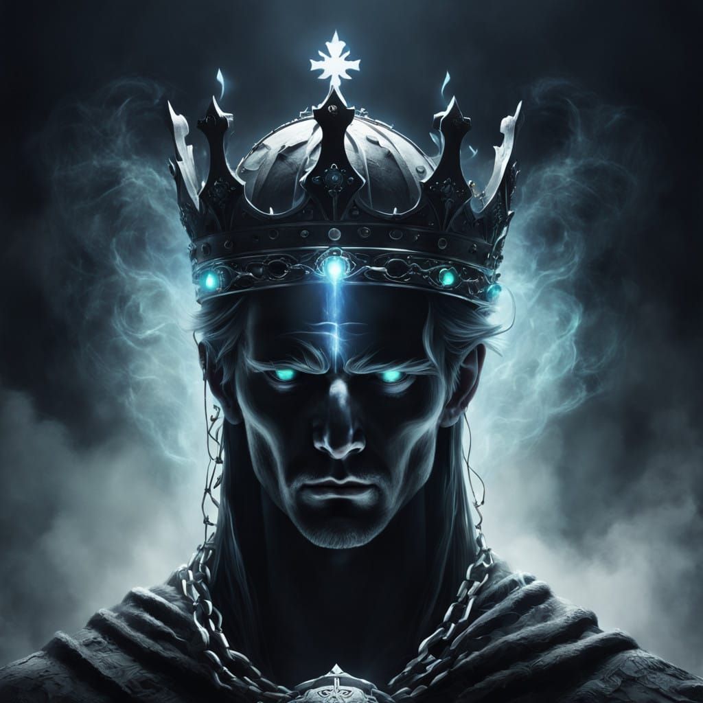 A Regal Figure in Mystical Ceremony with Swirling Mists