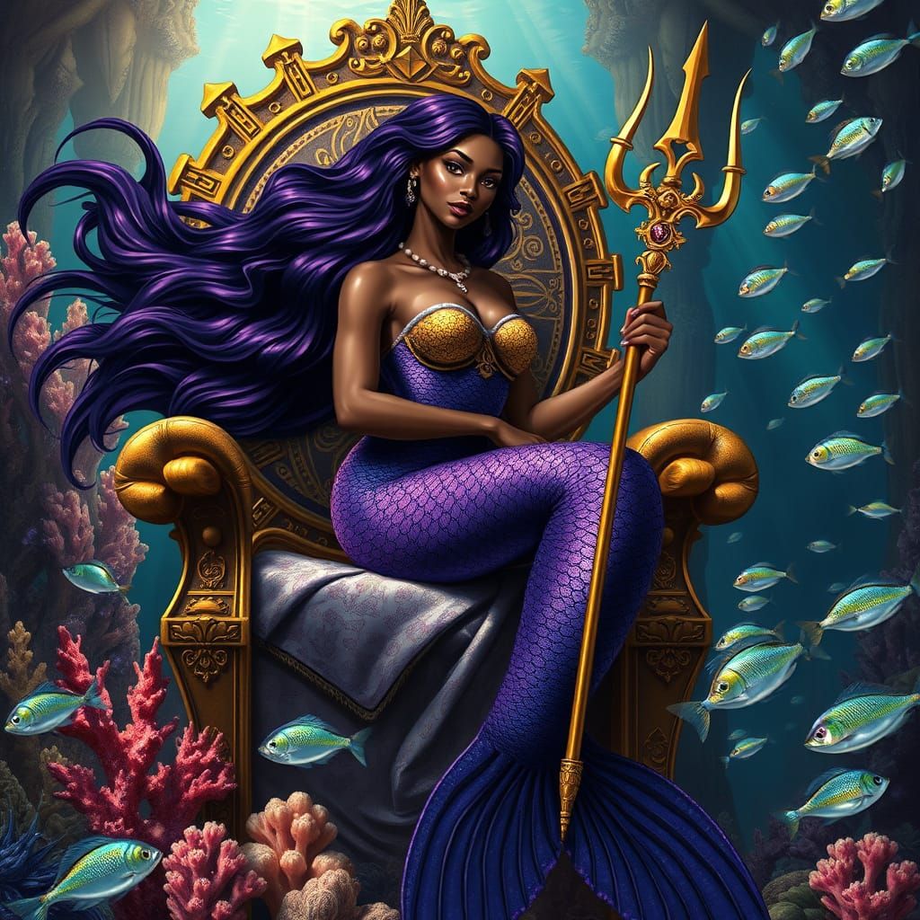 Regal African American Mermaid Queen in Majestic Underwater ...