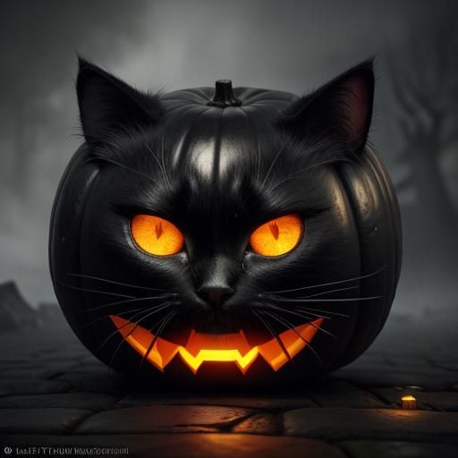 Black Cat in Jack-O-Lantern, Fantasy Art
