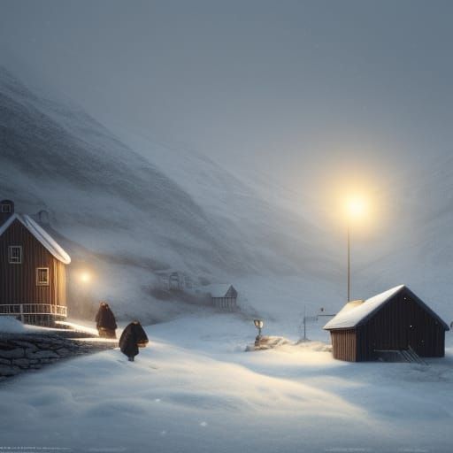 Cozy Winter Scene in Norway, Hyperdetailed Concept Art