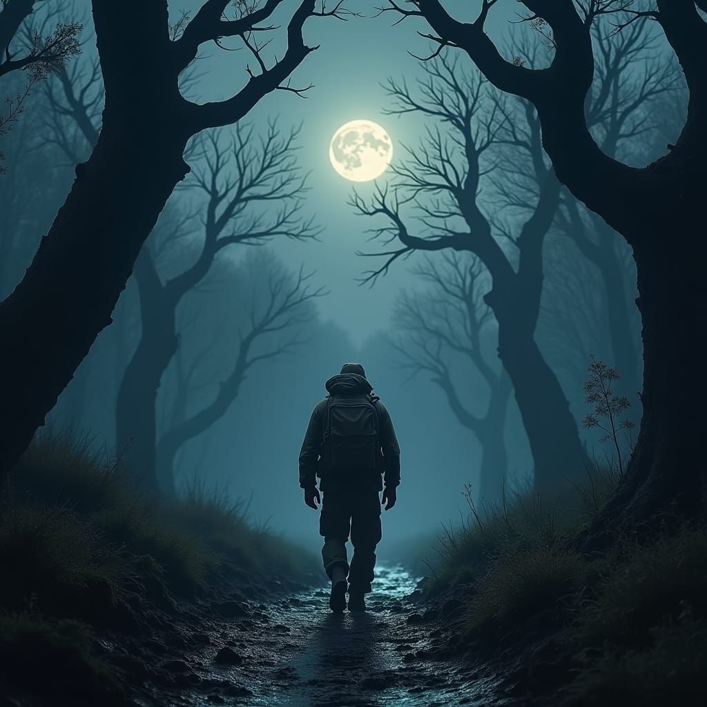 Eerie Night Hike Through Swampy Forest