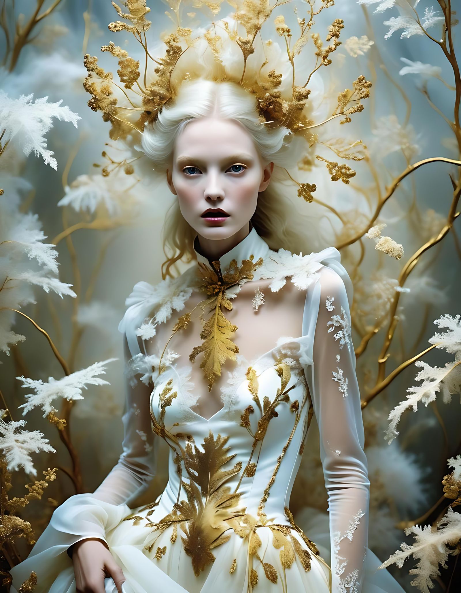 Surreal Editorial Portrait in Gold and White