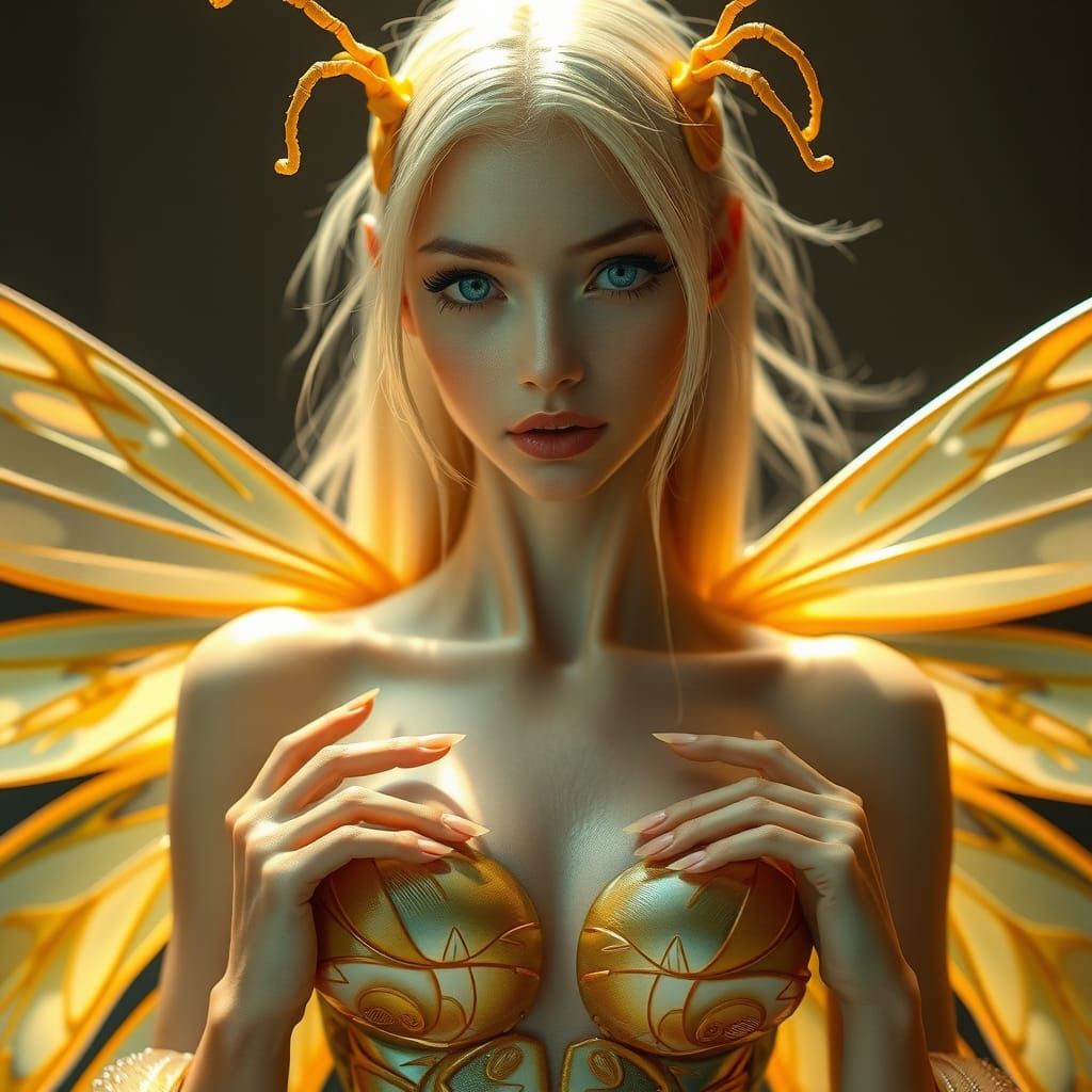 Ethereal Insectoid Woman with Golden Hair