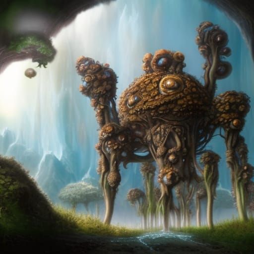 Intelligent Fungal Beings in a Maximalist Digital Painting