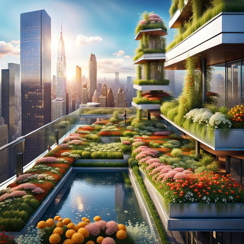 Utopian City Rooftop Garden Oasis