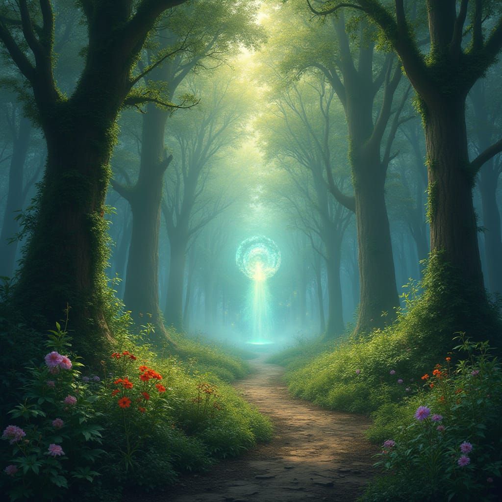 Ethereal Forest Clearing with Shimmering Portal