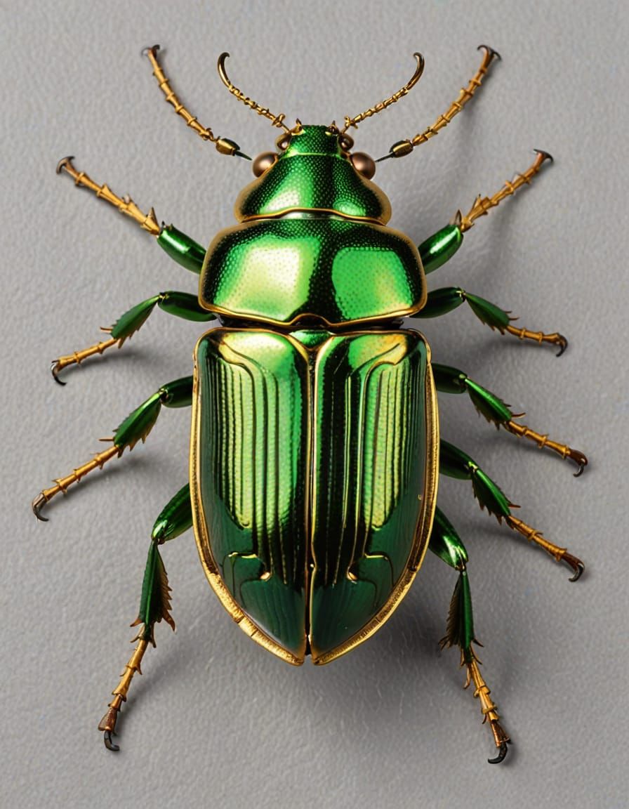 Pinned Golden Beetle Specimen for Entomology Study