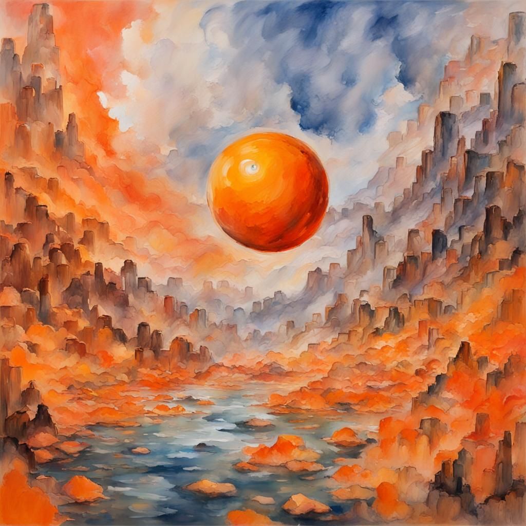 Orange World in Gouache and Watercolor Style