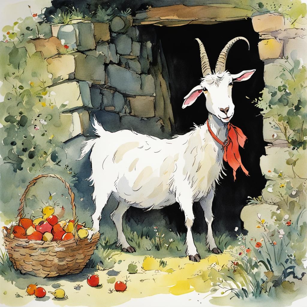 Greedy Goat Illustration in Quentin Blake Style