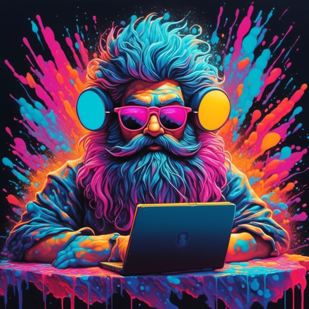 Synthwave Gnome with Laptop in Graffiti Art Style