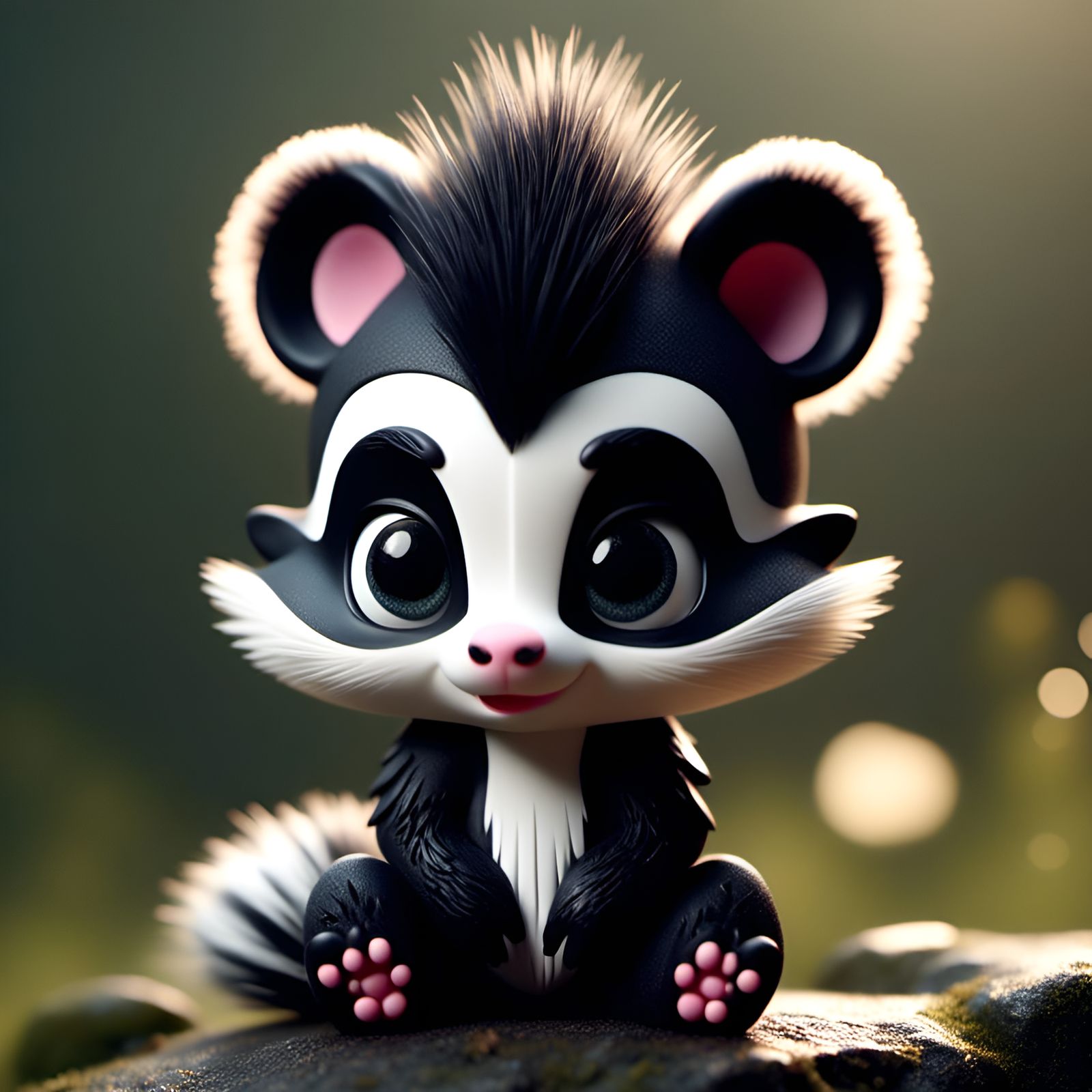 Chibi Punk Skunk with Fluffy Fur and Intricate Details