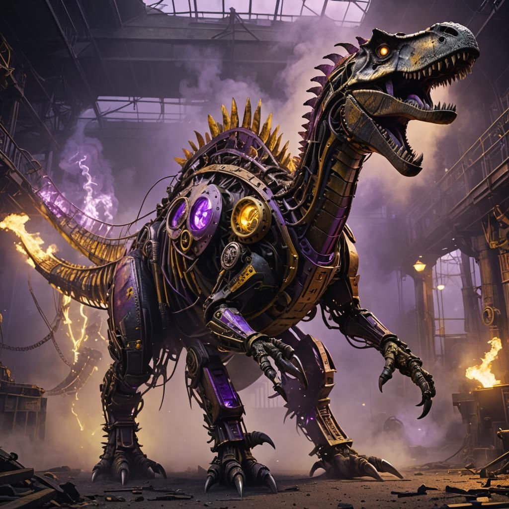 Steampunk Spinosaurus Concept Art in Dark Fantasy Style