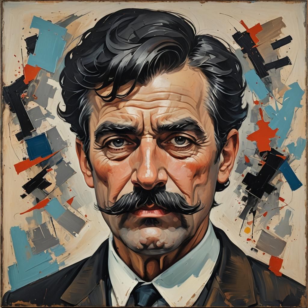 Abstract Painting of Character with Mustache and Sideburns