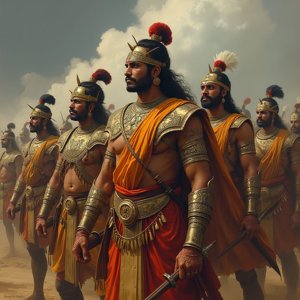 Indian Warriors in Ancient Armor on Battlefield