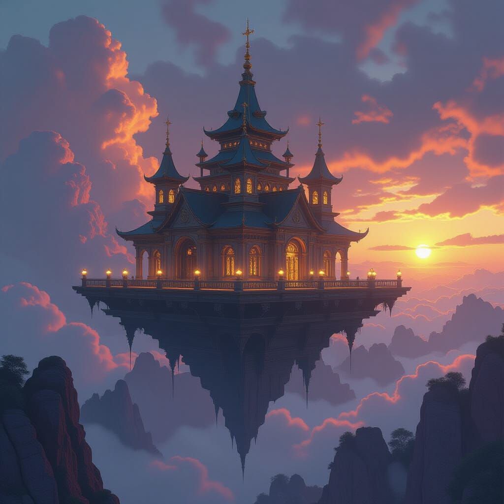 Dark Fantasy Building Floating in Midair