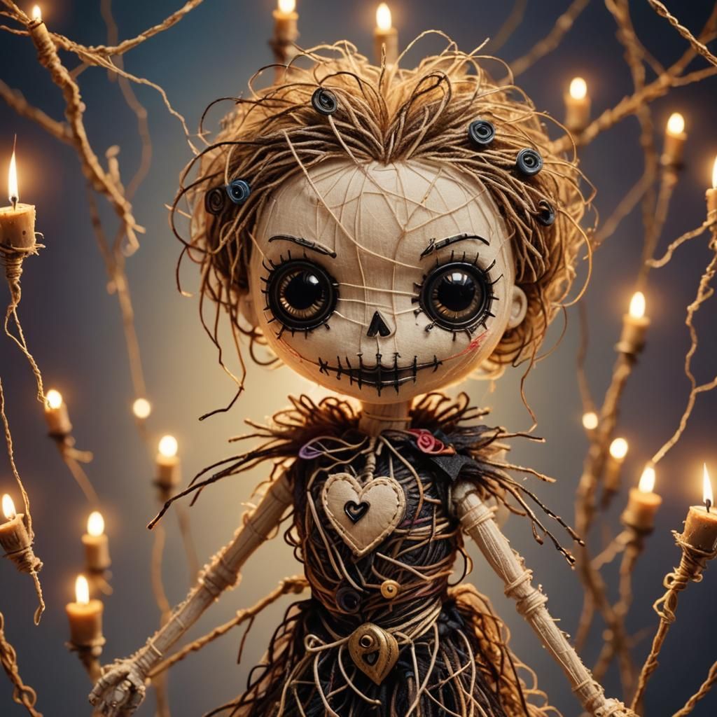 Happy Thread Voodoo Doll in Whimsical Gothic Style