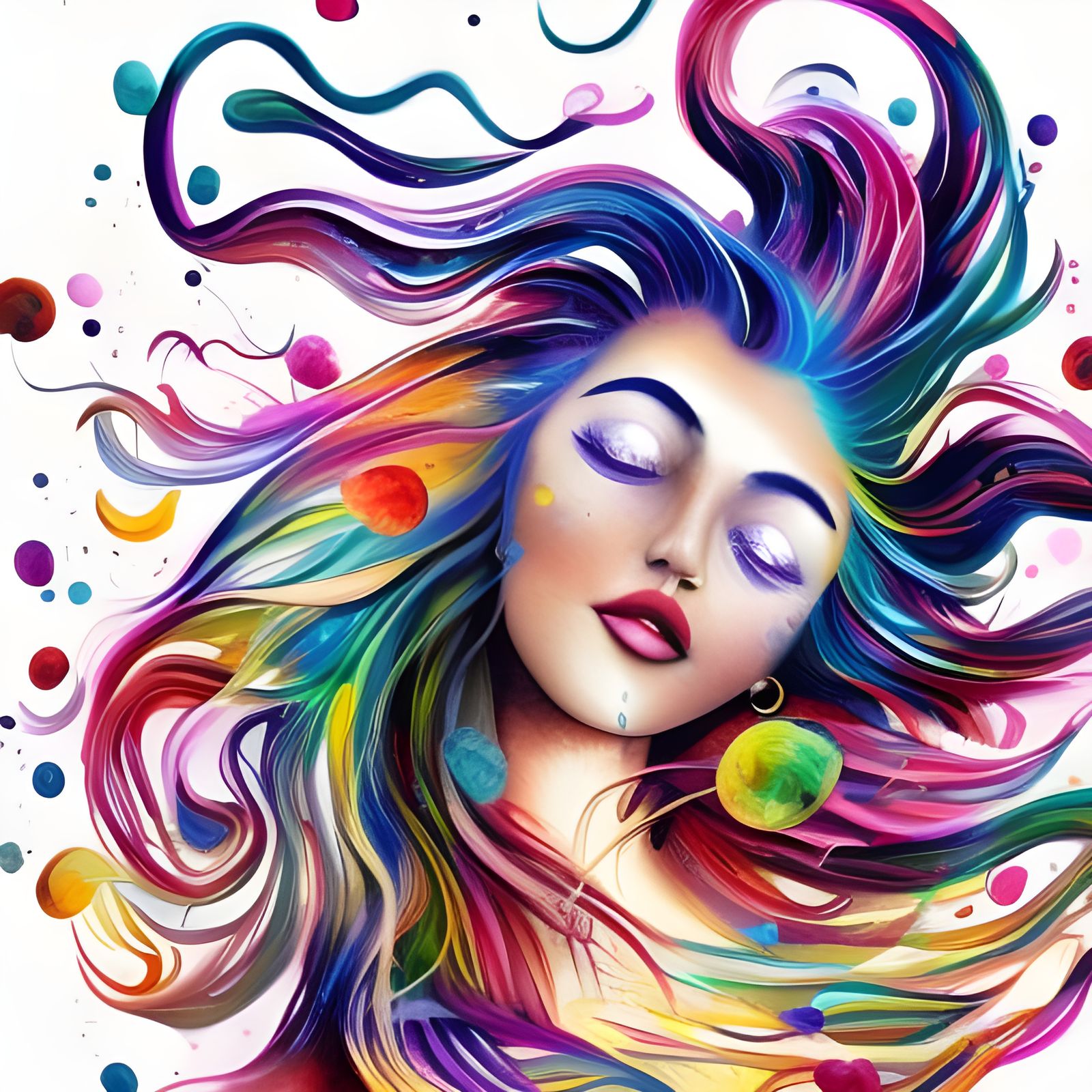 Wind Elemental Woman in Watercolor Style