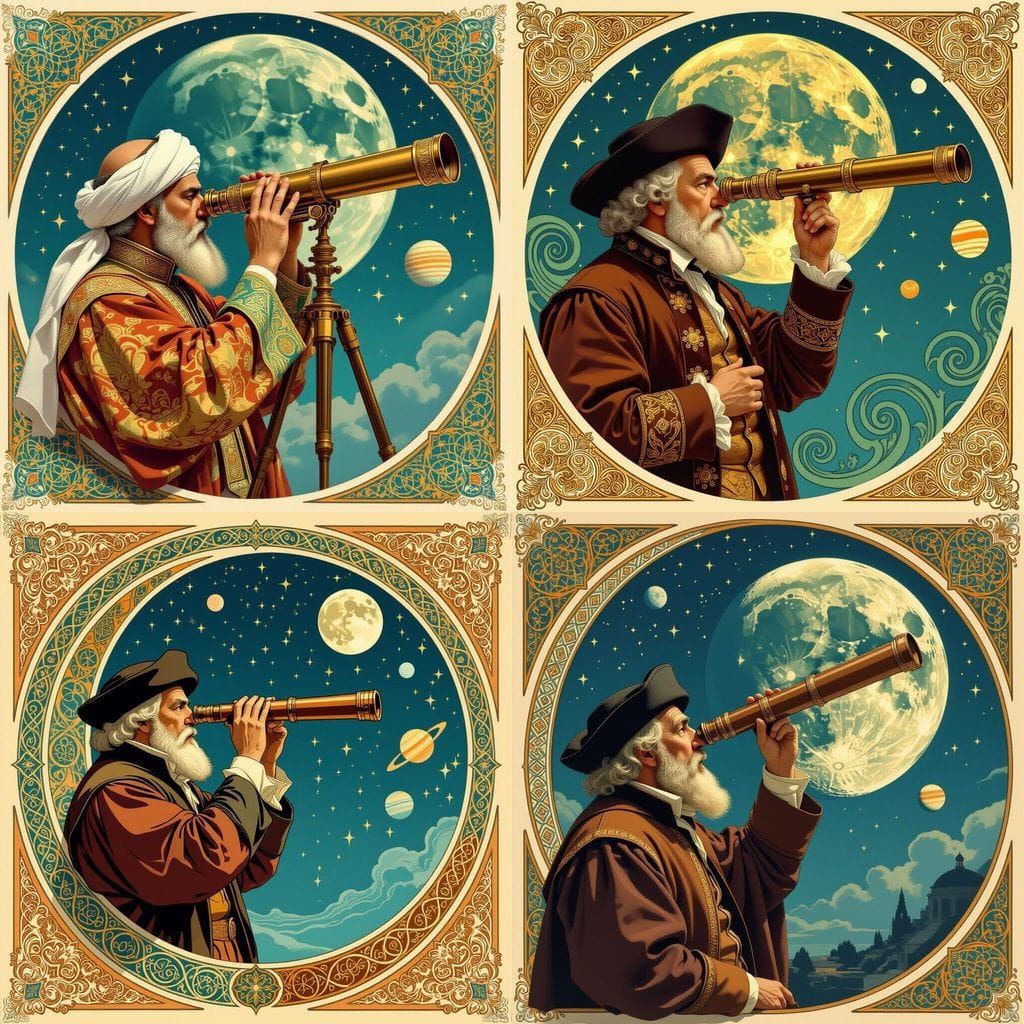 Galileo Galilei Observing Planets in Arabesque Style