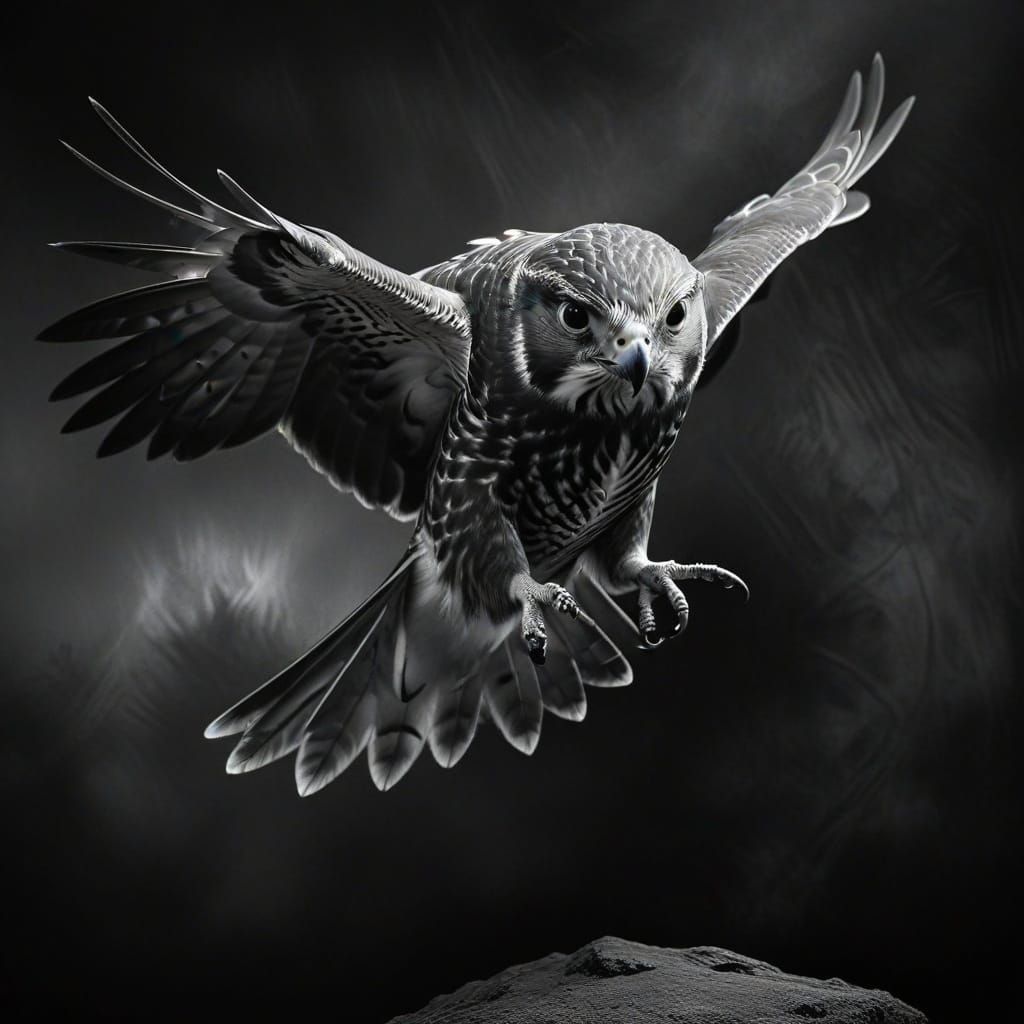 Dramatic Black and White Wildlife Art of a Merlin Falcon