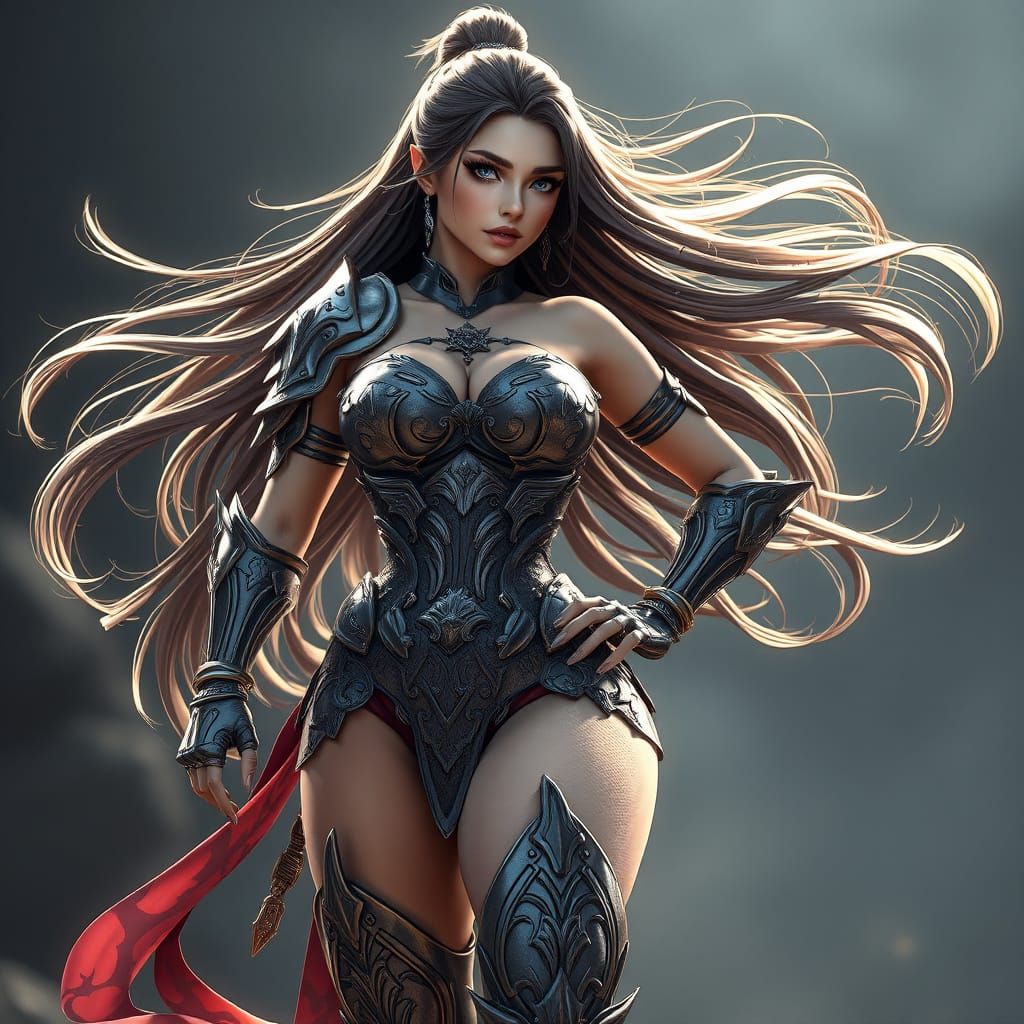 Goddess Warrior in Intricately Designed Armor