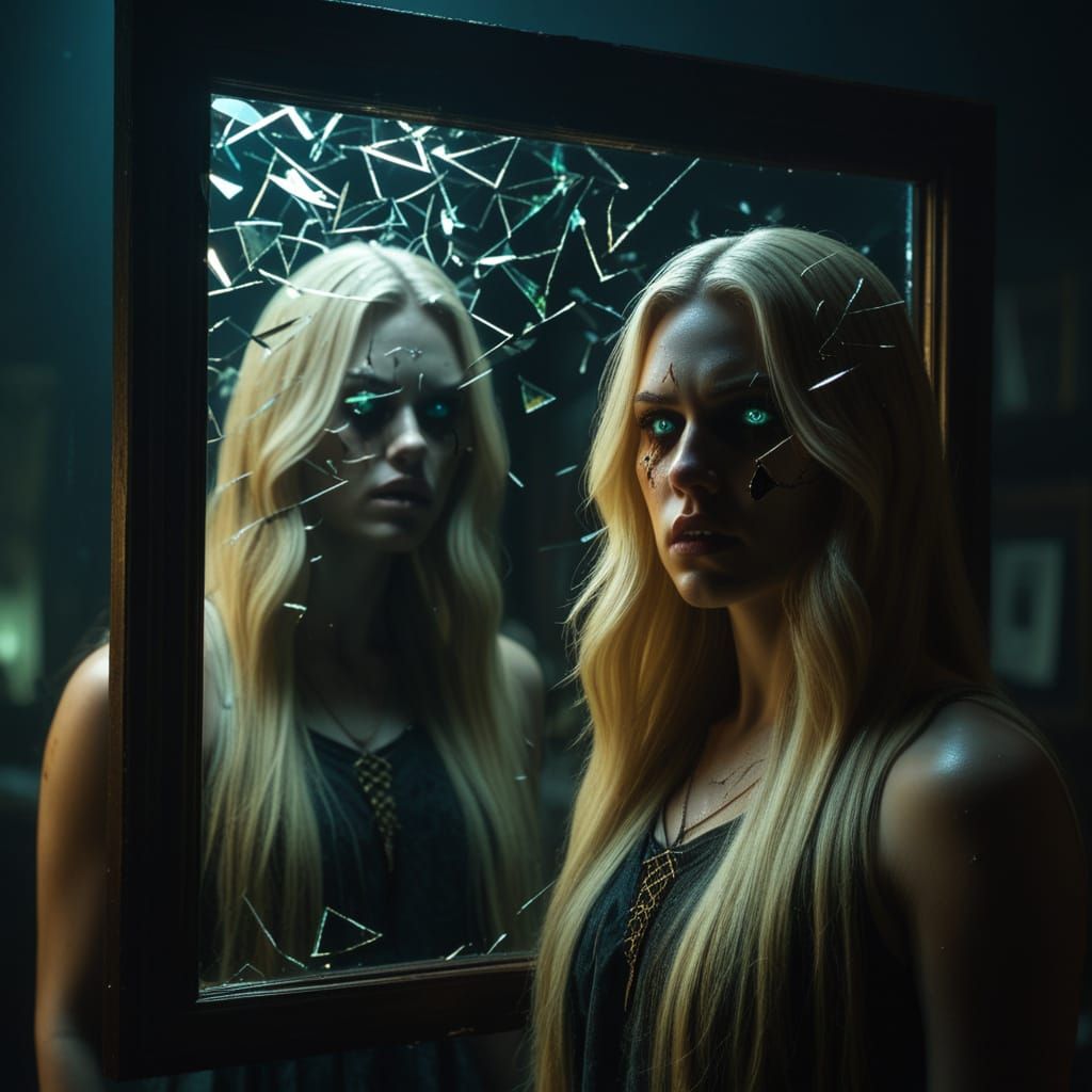 Mystical Demon Reflection in Eerie Fantasy Art