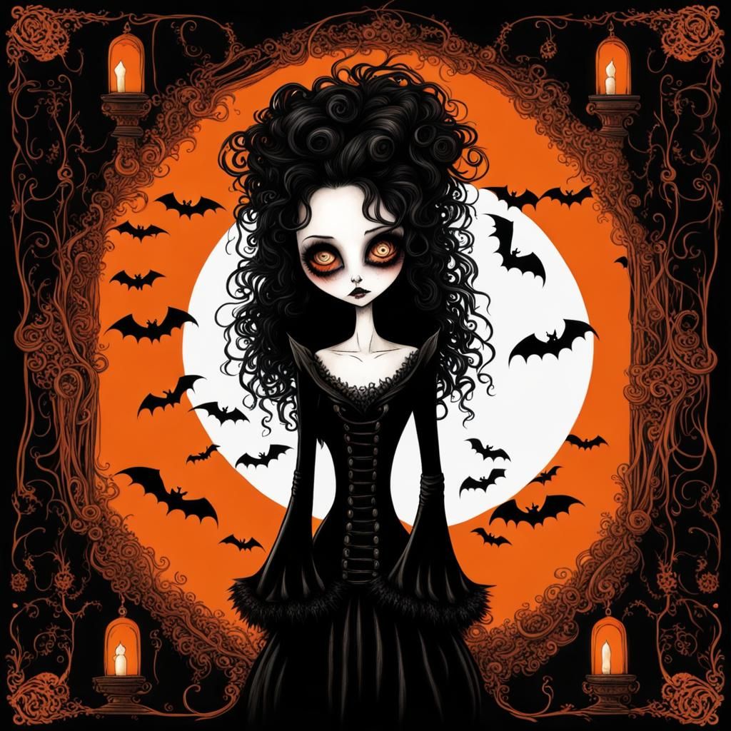 Gothic Halloween Dark Art in Orange Tones