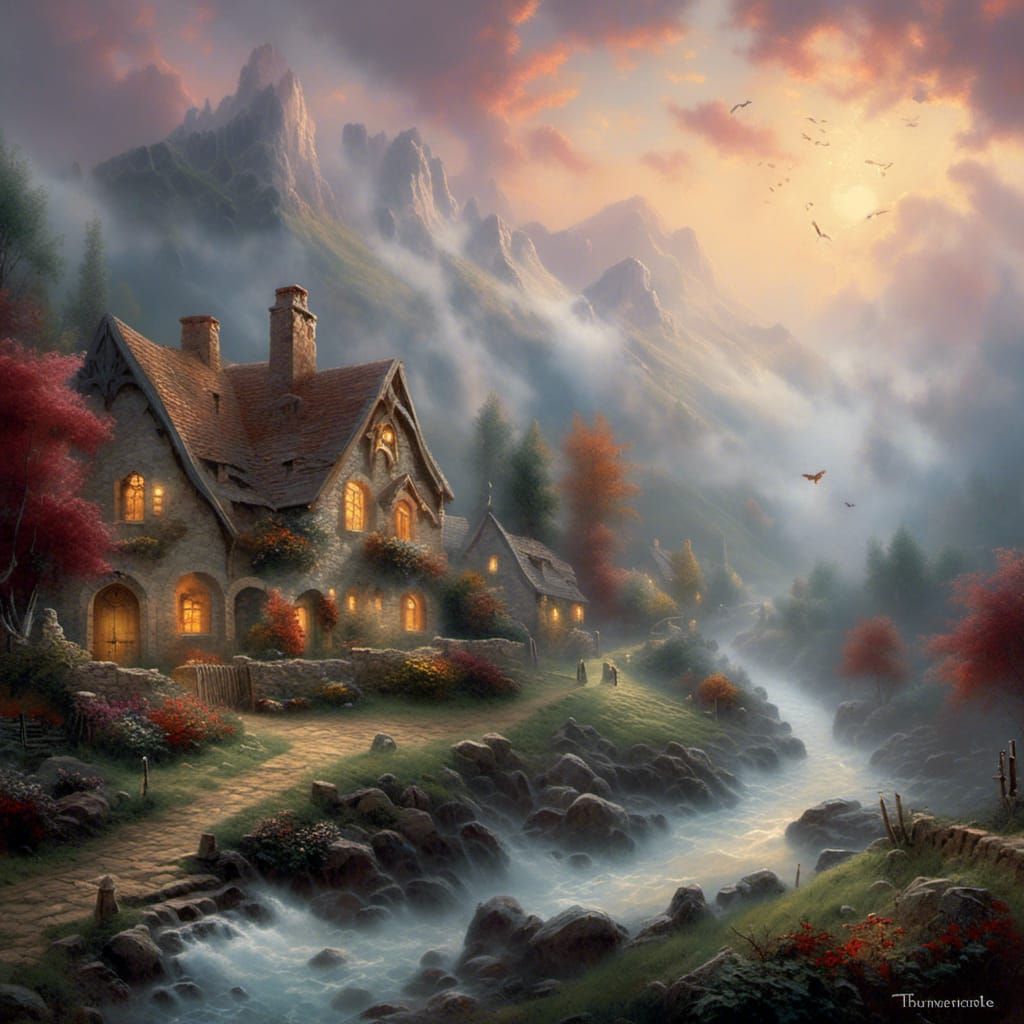 Ethereal Fantasy Landscape in Kinkade Style