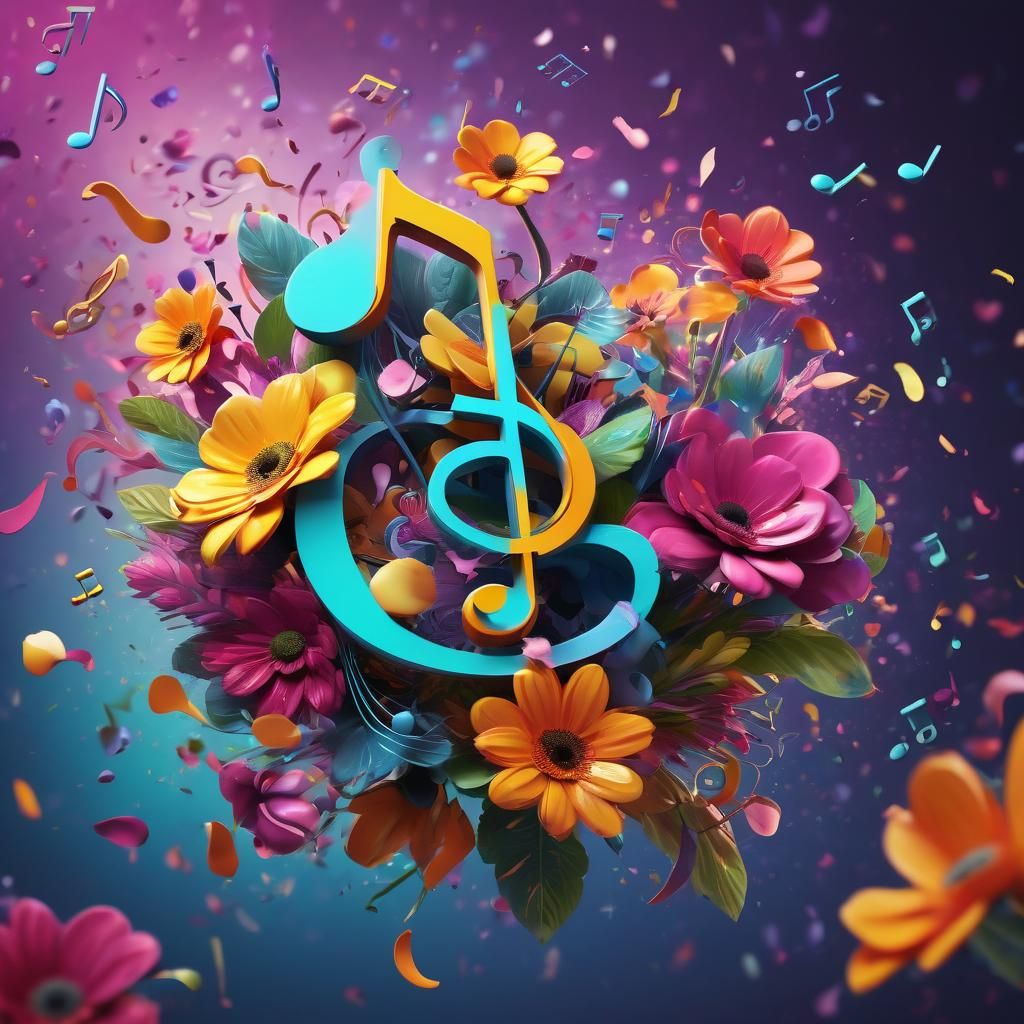 Musical Note Flowers in Hyperrealistic Splash Art