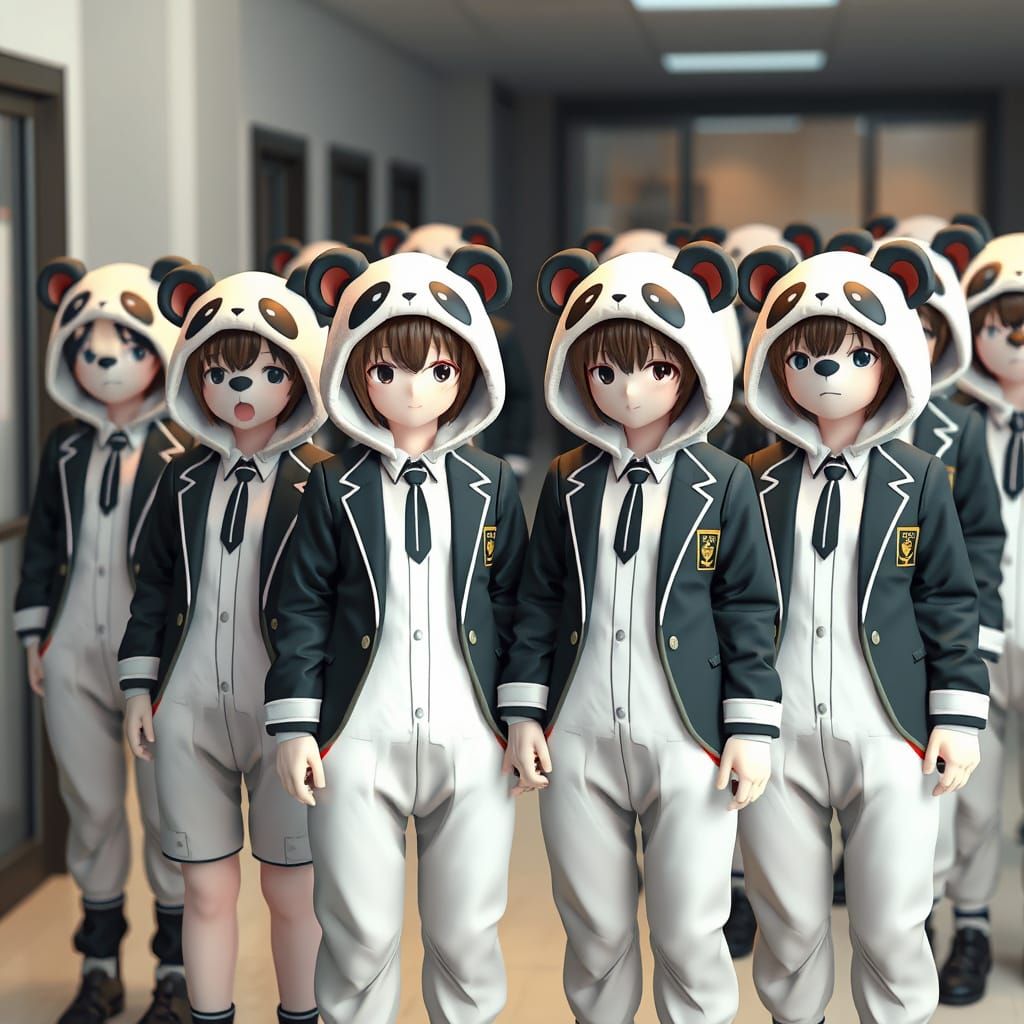 Anime-Inspired High School Students in Whimsical Panda Kigur...