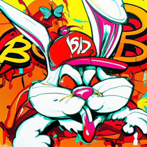 Bugs Bunny Graffiti Art in Polychromatic Splash Style