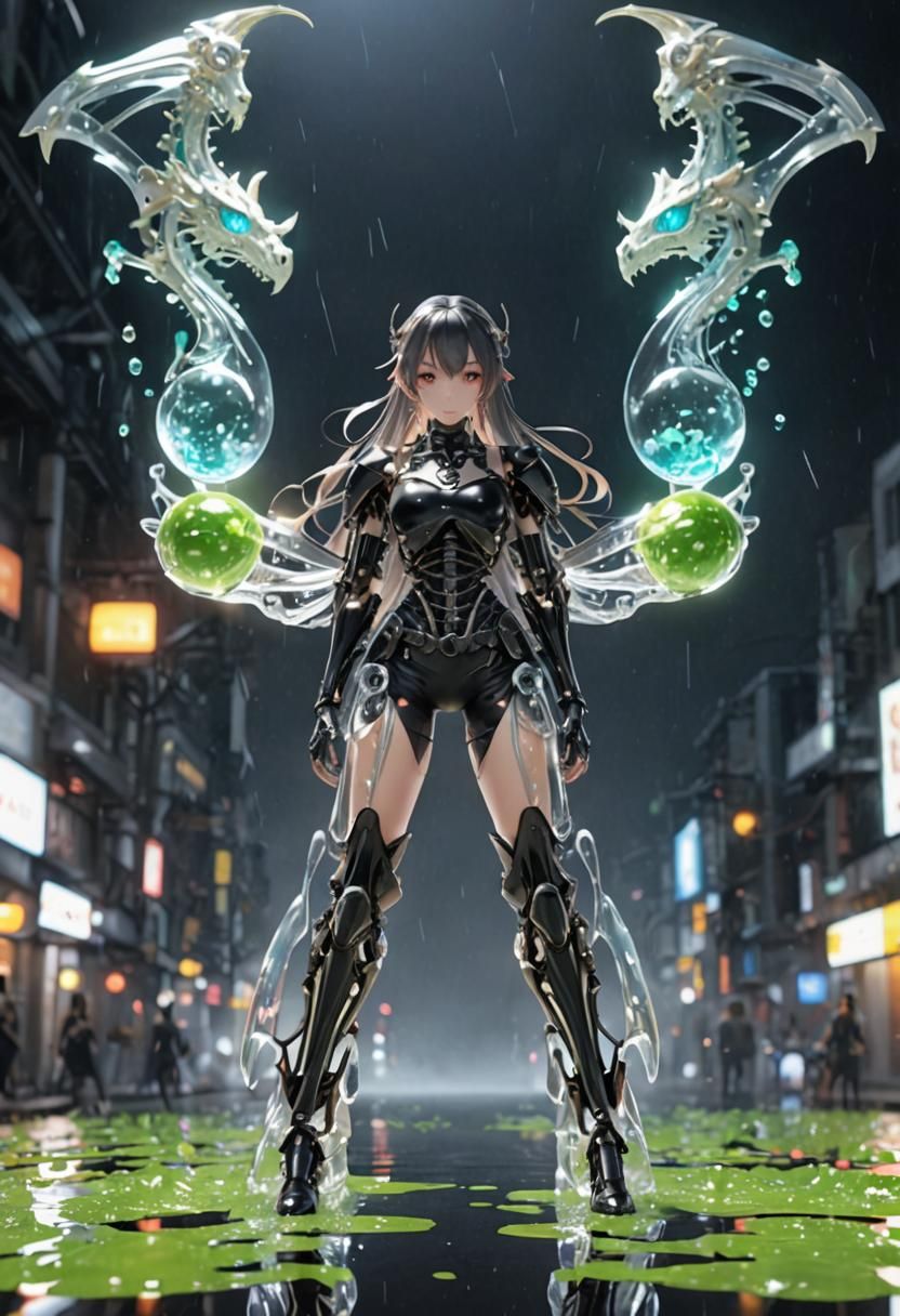 Dragon Girl Chimera with Slime Body in Anime Style