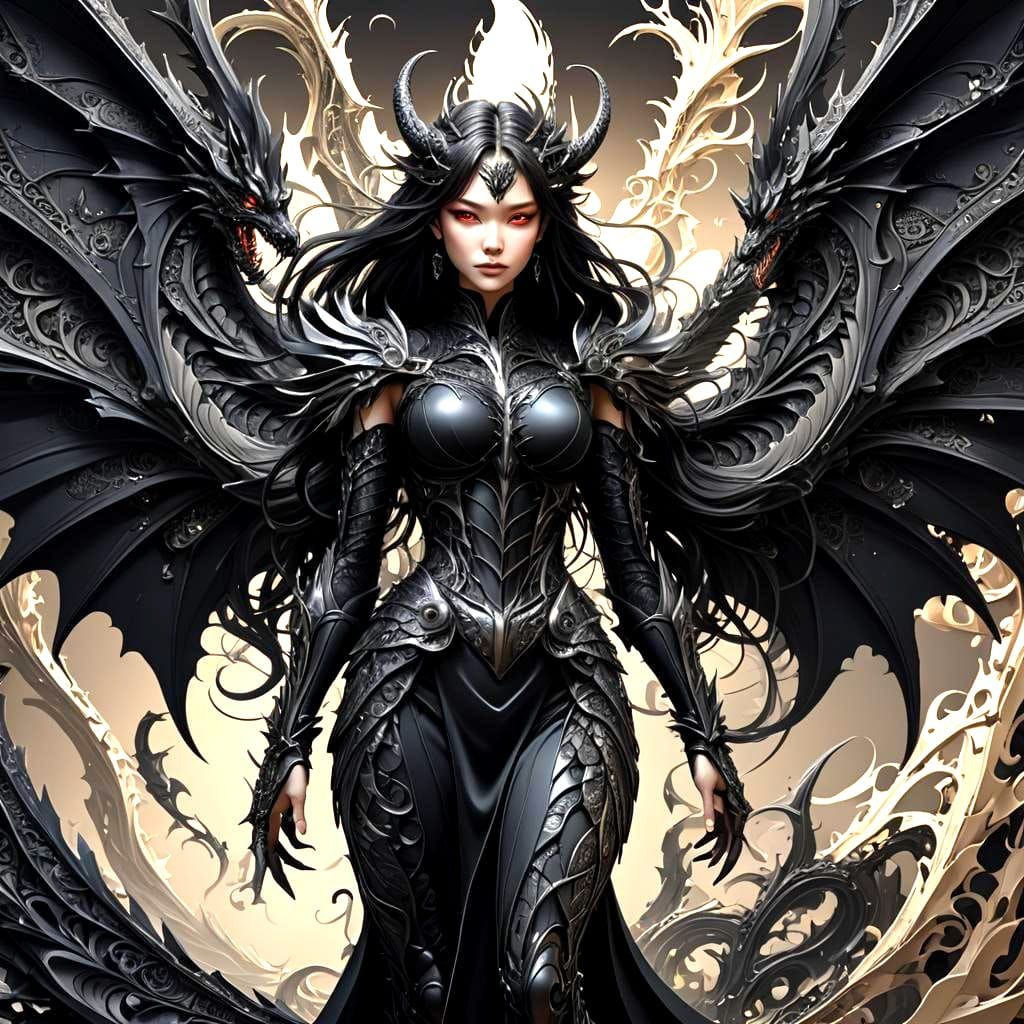 Dragonoid Girl with Wings in Hyperreal Detail