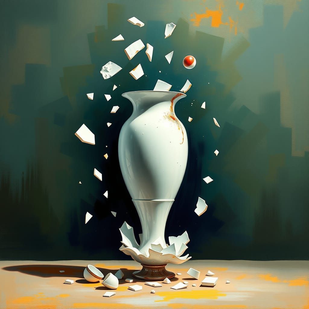 Surreal Shattered Vase in Dreamlike Digital Art Style