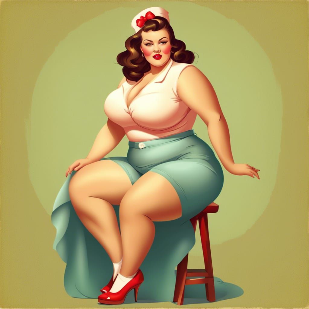 Curvaceous Pin-Up Girl with Slim Face