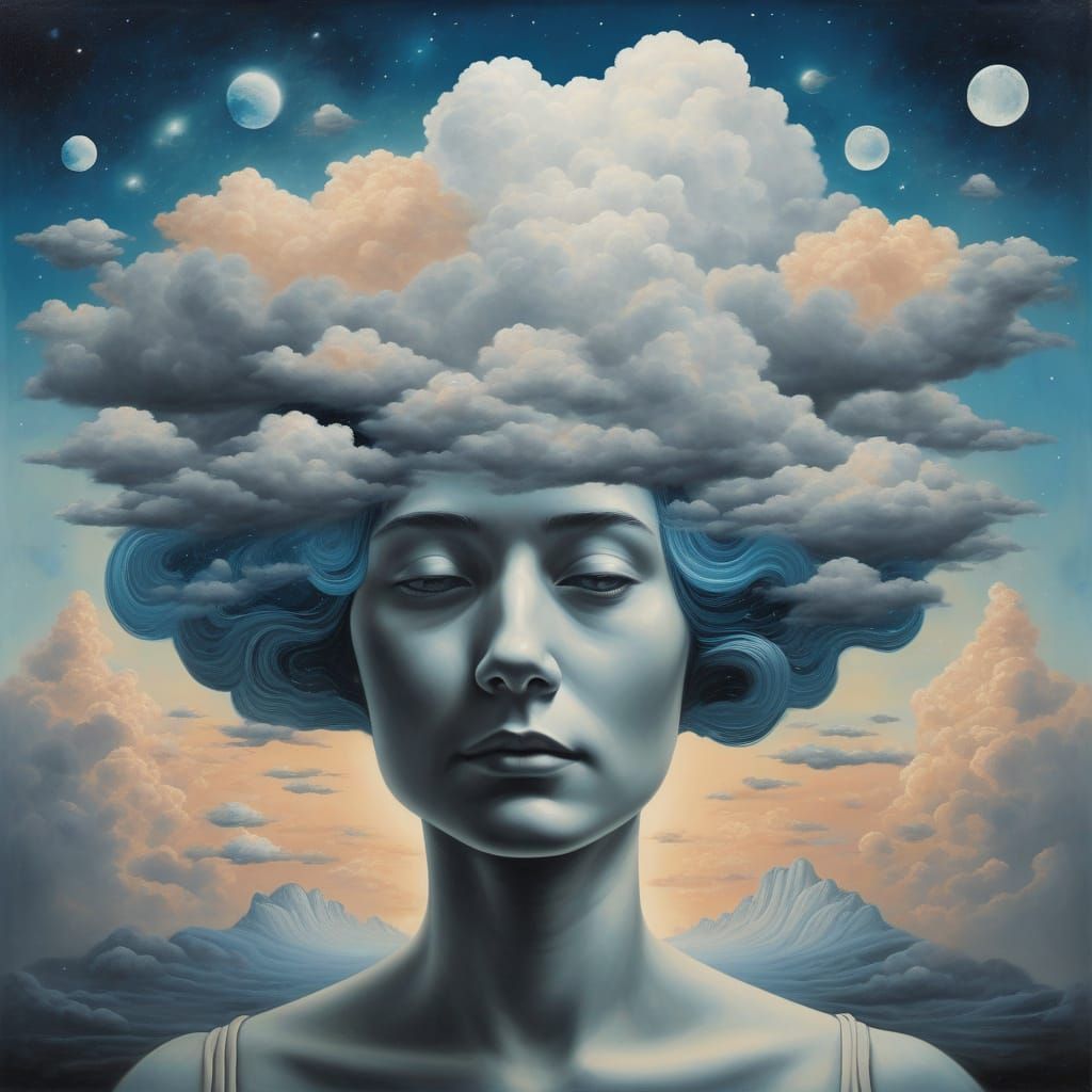 Surreal Woman in Dreamscape, Magritte Style