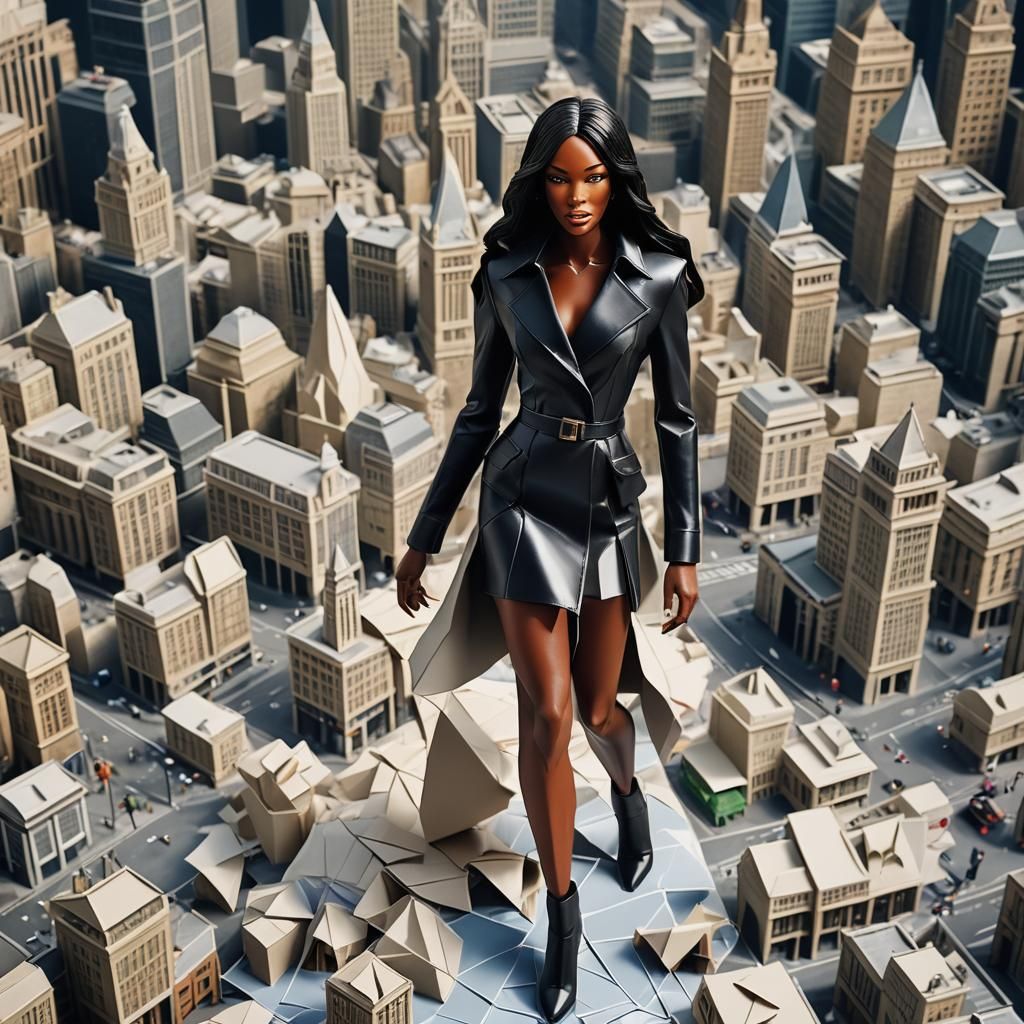 Naomi Campbell as Giantess in London, Origami Style