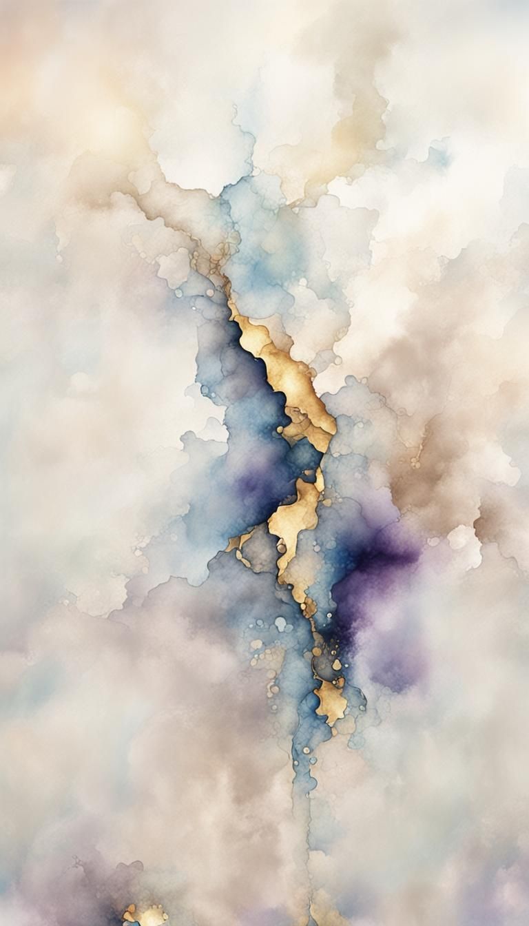 detailed water color painting, large ink blots, high tech, abstract, metal textures, brown, light blue, dark blue, purpl...